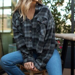 CJLA Griffith Flannel Plaid Grey Black Top Sz Medium